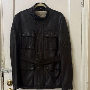 Burberry Dark Leather Military Jacket Size M